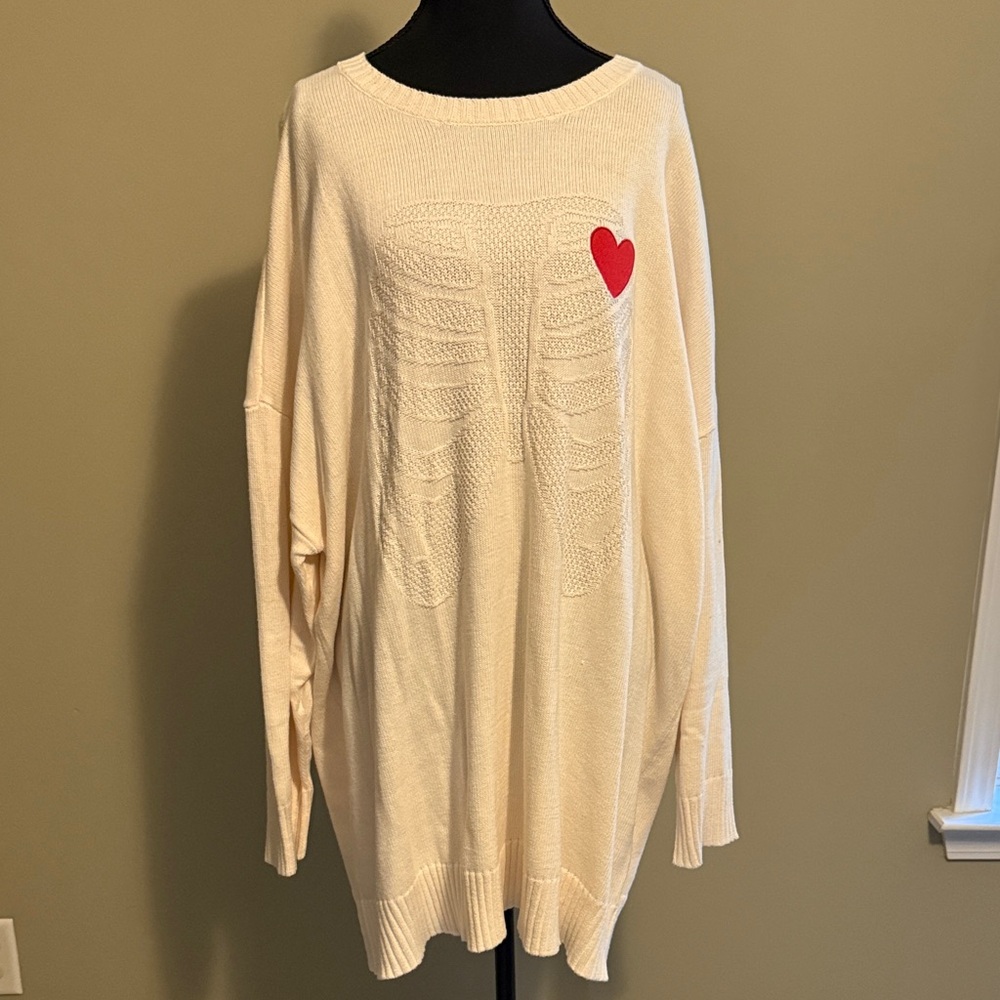 Lovesick Cream Sweater with Red Heart Detail
